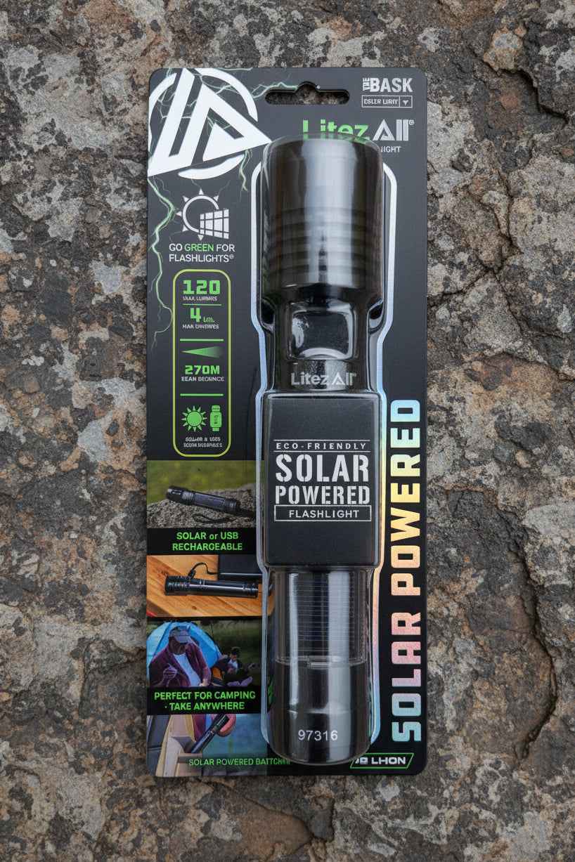best solar rechargeable flashlight LitezAll® Bask Solar Powered & USB Rechargeable Flashlight