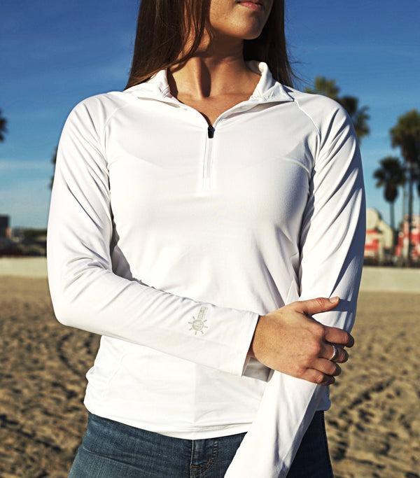 Coastal Waters Women's 1/4 Zip Sun Protection Pullover - White