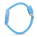 Light blue silicone band with metal clasp on a white background