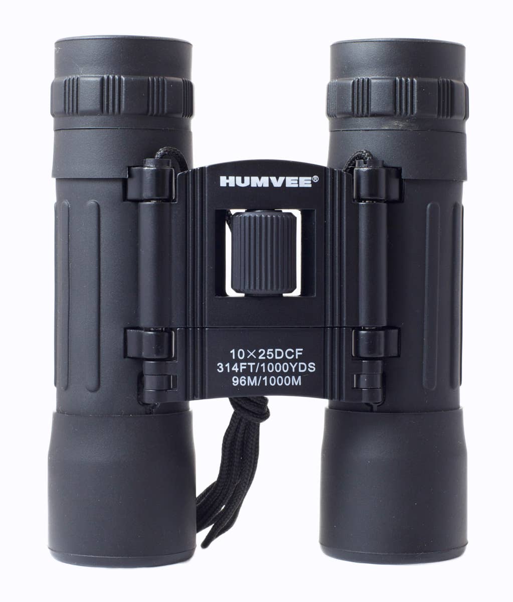 Black binoculars with 'Humvee' branding on a white background