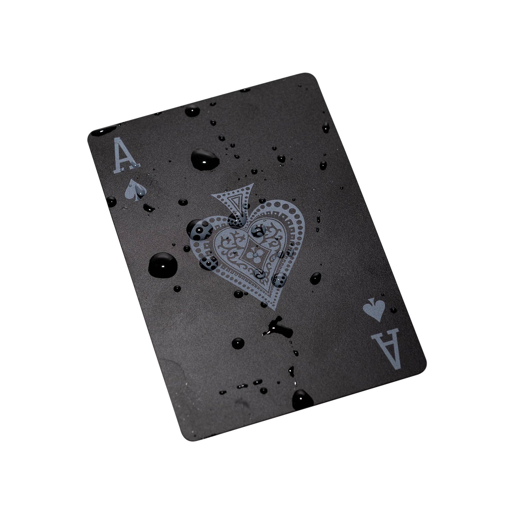 Black playing card with Ace of Spades design on a white background
