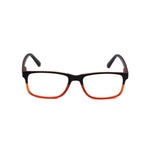 Black and red eyeglasses on a white background