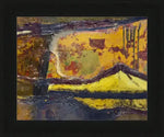 Abstract yellow and black textured artwork in black frame, rustic vintage style print