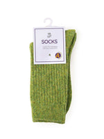Green ribbed knit socks with 'SOCKS' tag, thank you message, and TZ Branding logo on white background