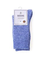 Blue ribbed knit socks with 'SOCKS' tag, thank you for being toe-tally awesome