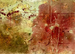 Abstract artwork with textured red, green, and brown splatters and strokes, original fine art print
