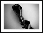 Black and white abstract photo of crumpled metallic object in frame, modern graphic artwork print