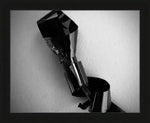 Black and white abstract photo of crumpled metallic object in frame, modern art print