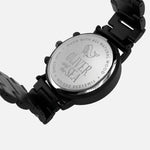 Black watch with a visible brand logo on a white background