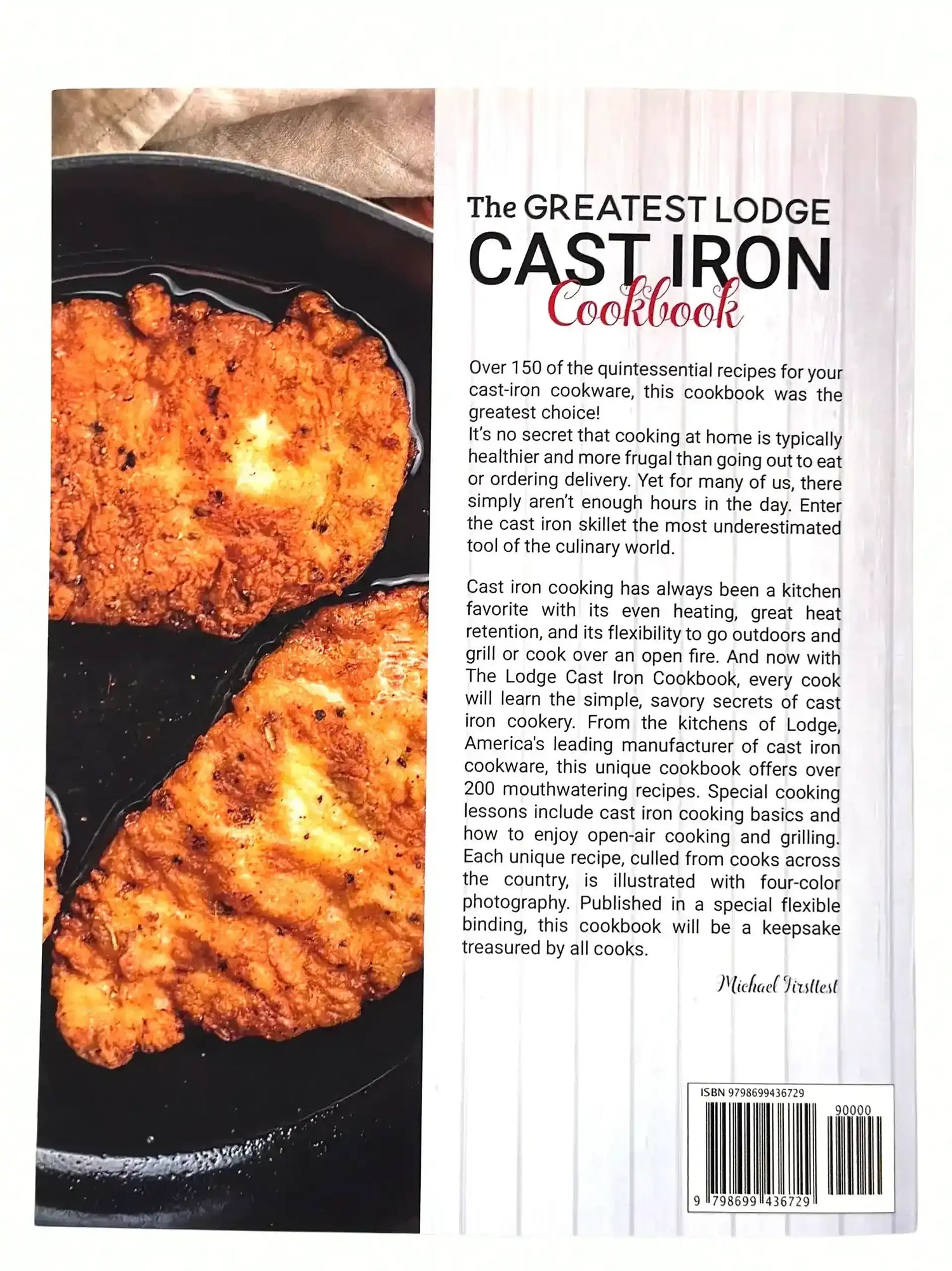 Crispy fried chicken in a cast iron skillet, cookbook cover