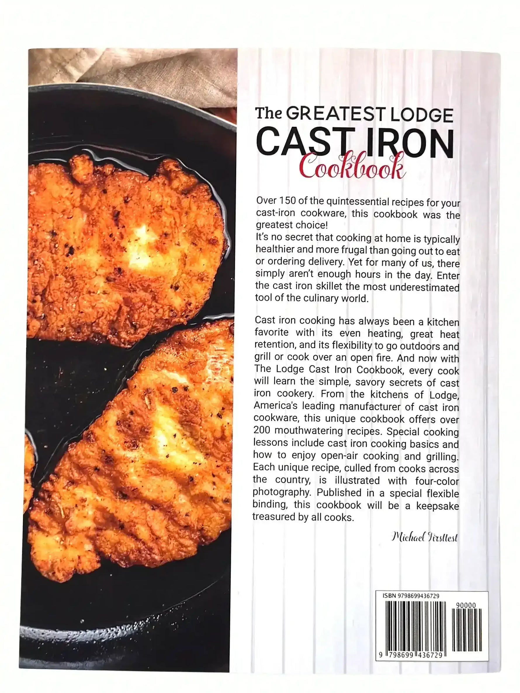 Crispy fried chicken in a cast iron skillet, cookbook cover