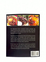 Back cover of Masterbuilt Smoker Cookbook featuring grilled steak, kebabs, and roasted chicken with recipe descriptions