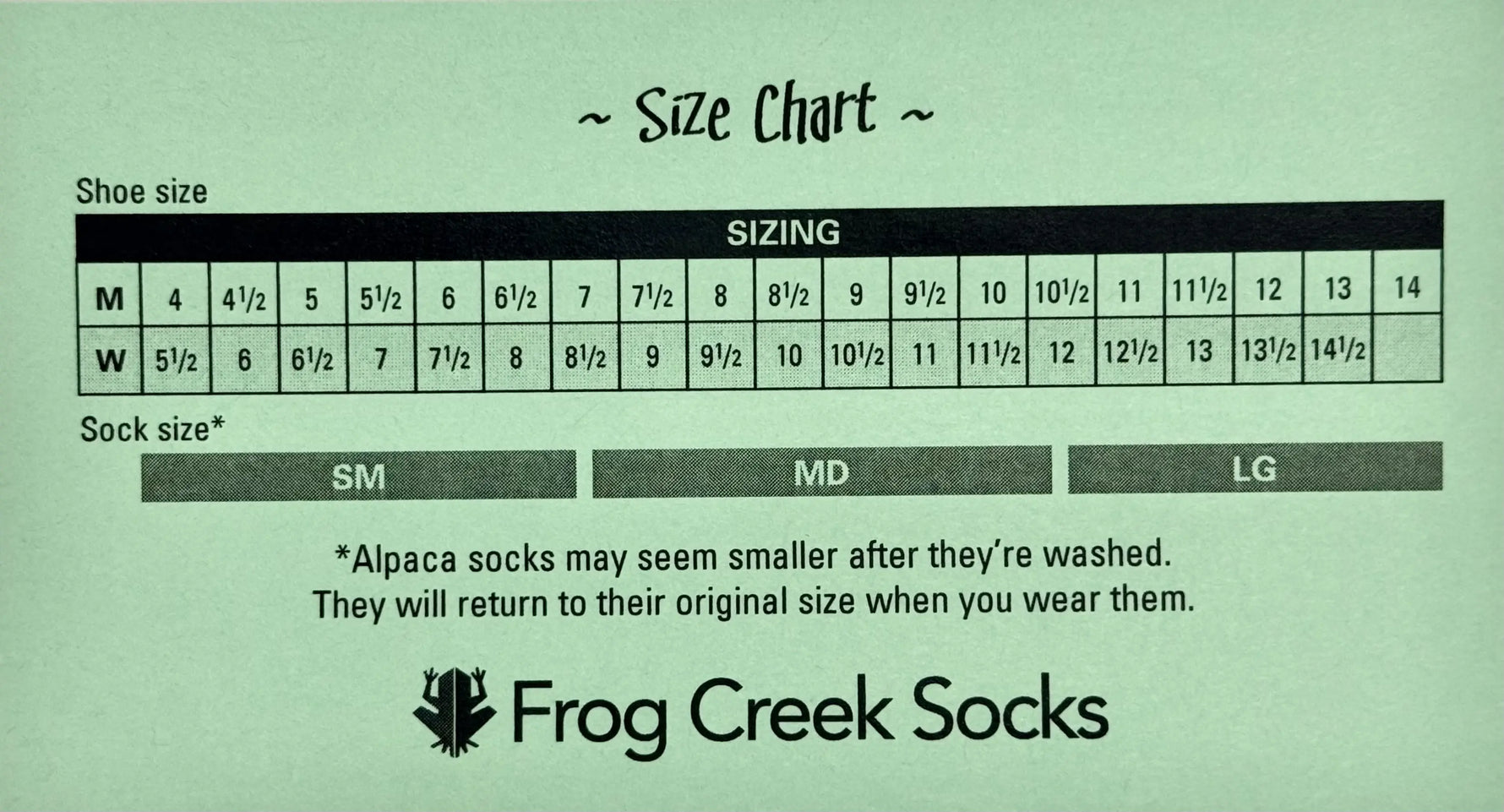 Crew Sock Size Chart