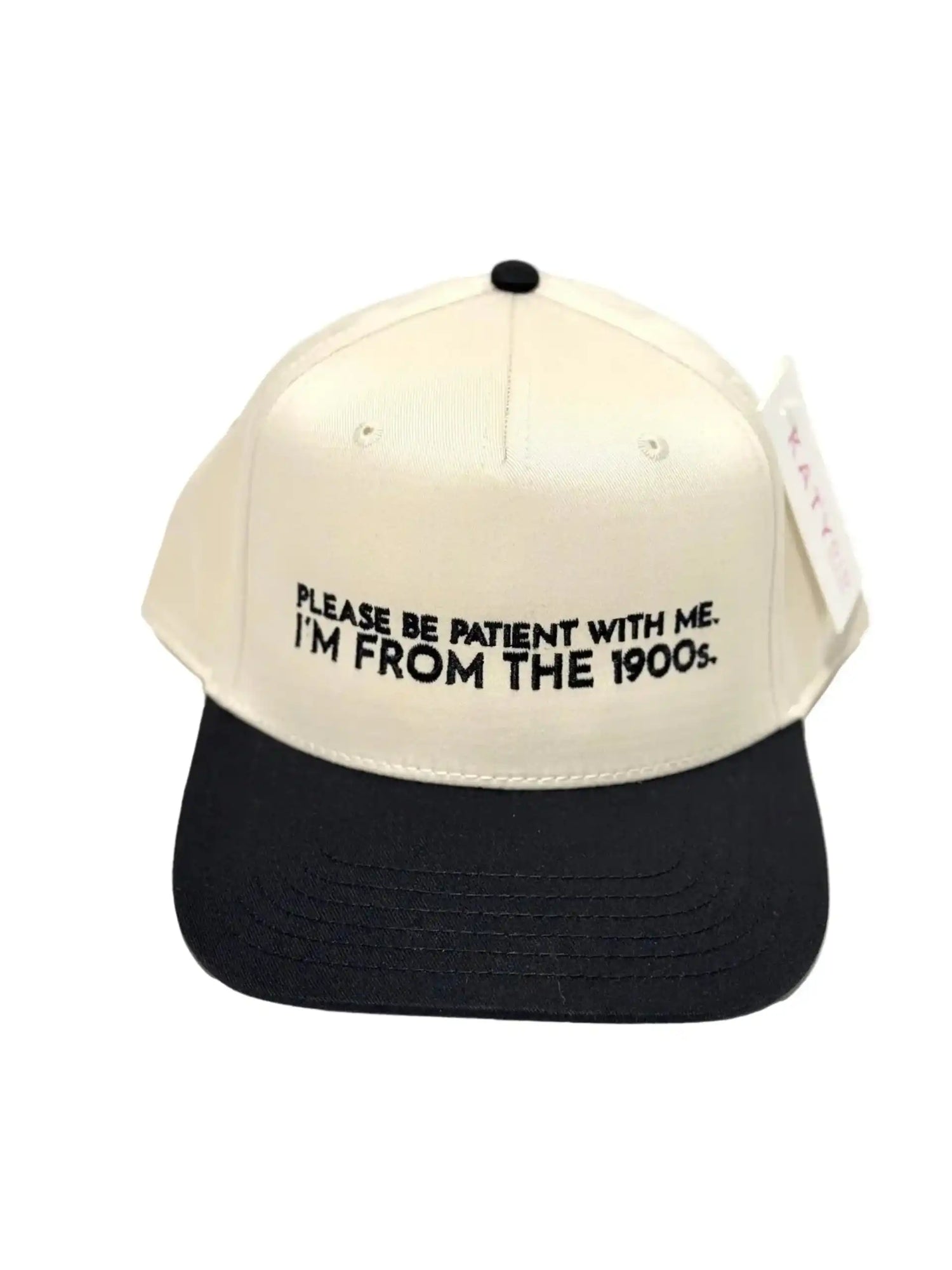Hat Hats Trucker hat with text 'Please be patient with me. I'm from the 1900s.' on a white background
