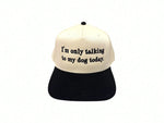 Hat Hats Trucker hat with text 'I'm only talking to my dog today.' on a white background