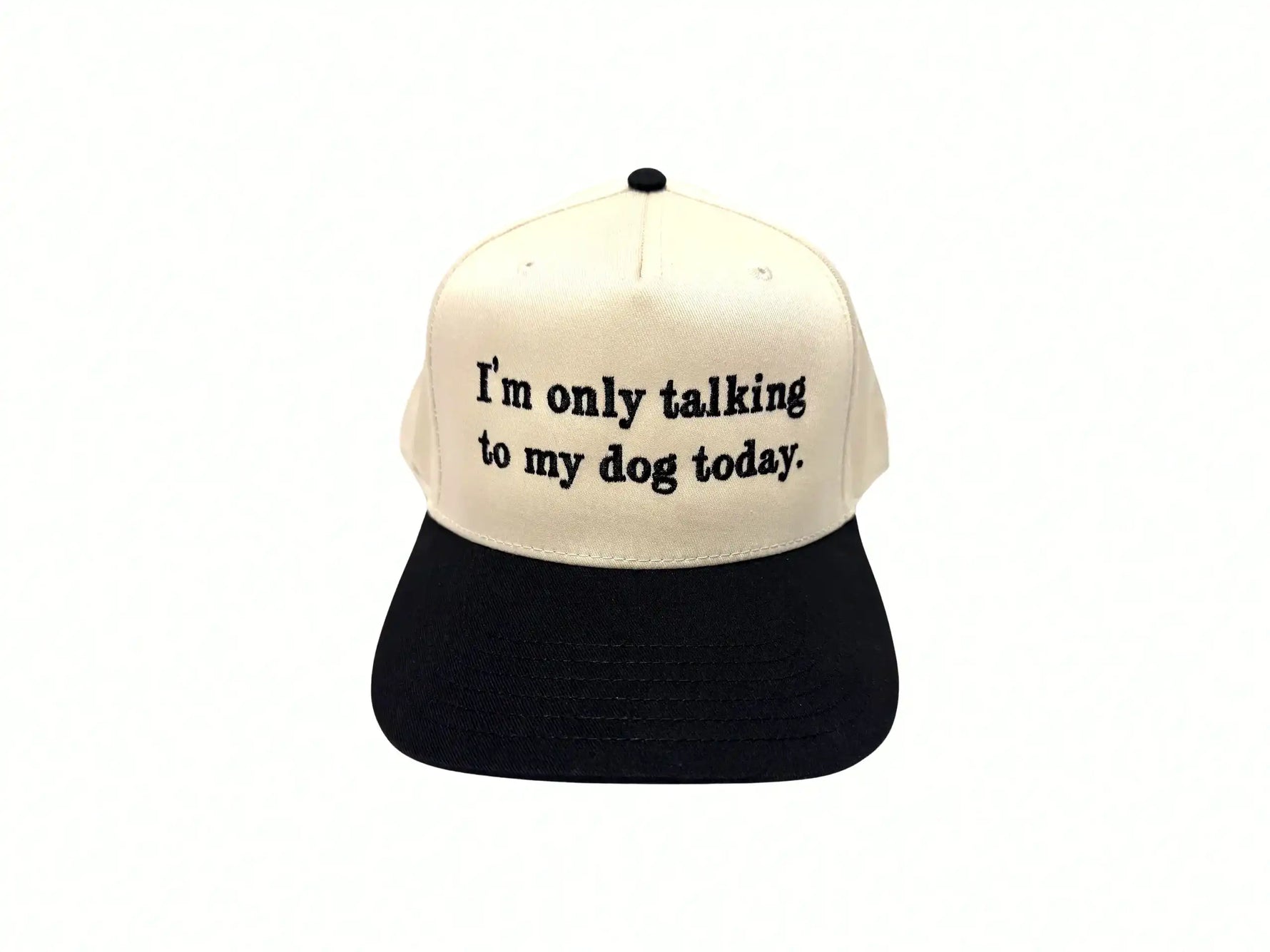 Hat Hats Trucker hat with text 'I'm only talking to my dog today.' on a white background