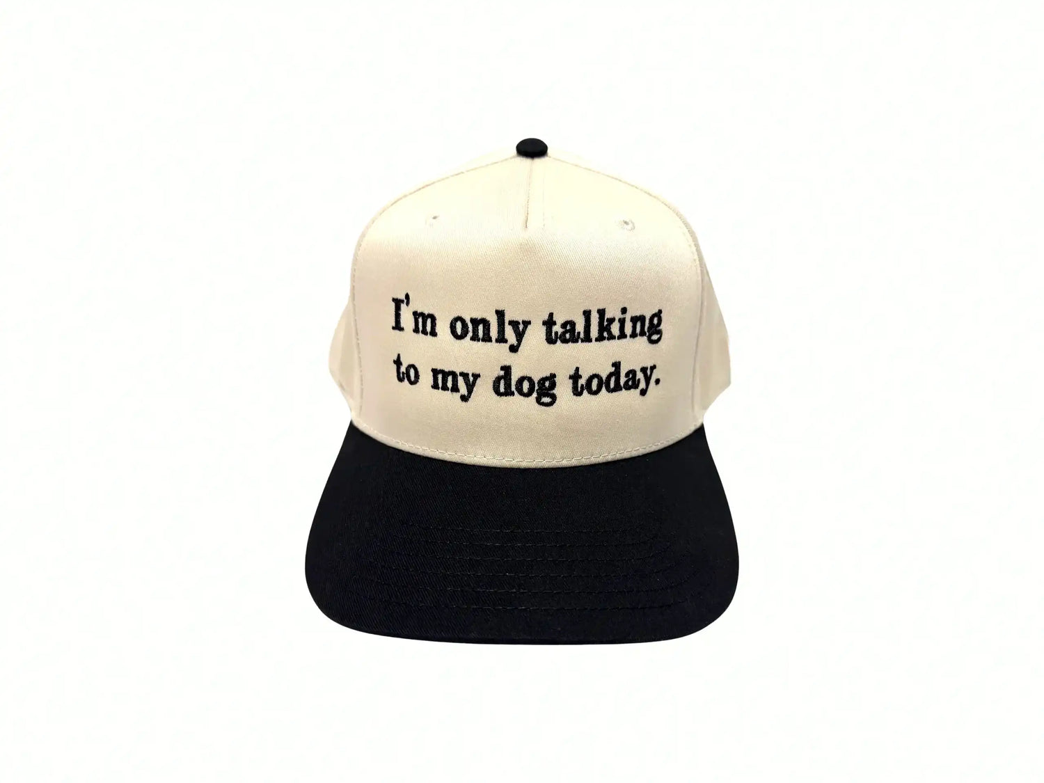 Hat Trucker hat with text 'I'm only talking to my dog today.' on a white background