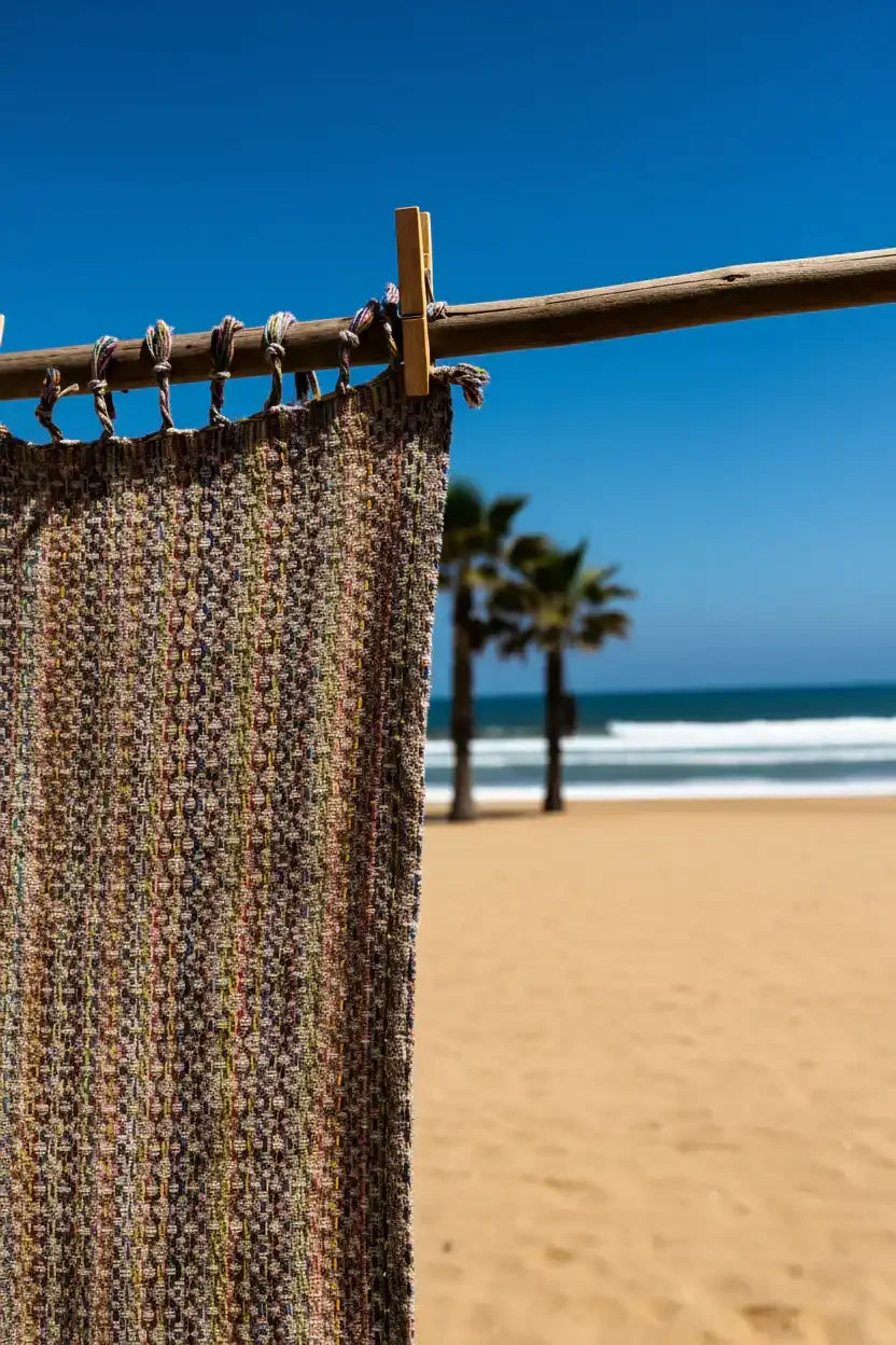 Close-up of a woven fabric with multicolor pattern