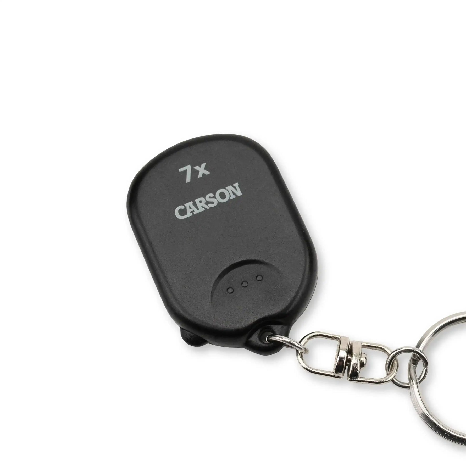 Black Carson 7x keychain remote with metal ring on white background