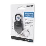 Carson 7x pop-up magnifier keychain with retractable lens, compact and portable for small text