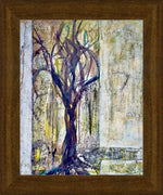 Abstract tree artwork in wooden frame, textured brushstrokes, earthy tones, nature-inspired wall decor
