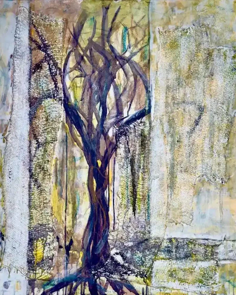 Abstract tree artwork with textured branches and earthy tones, ideal for nature-inspired wall decor