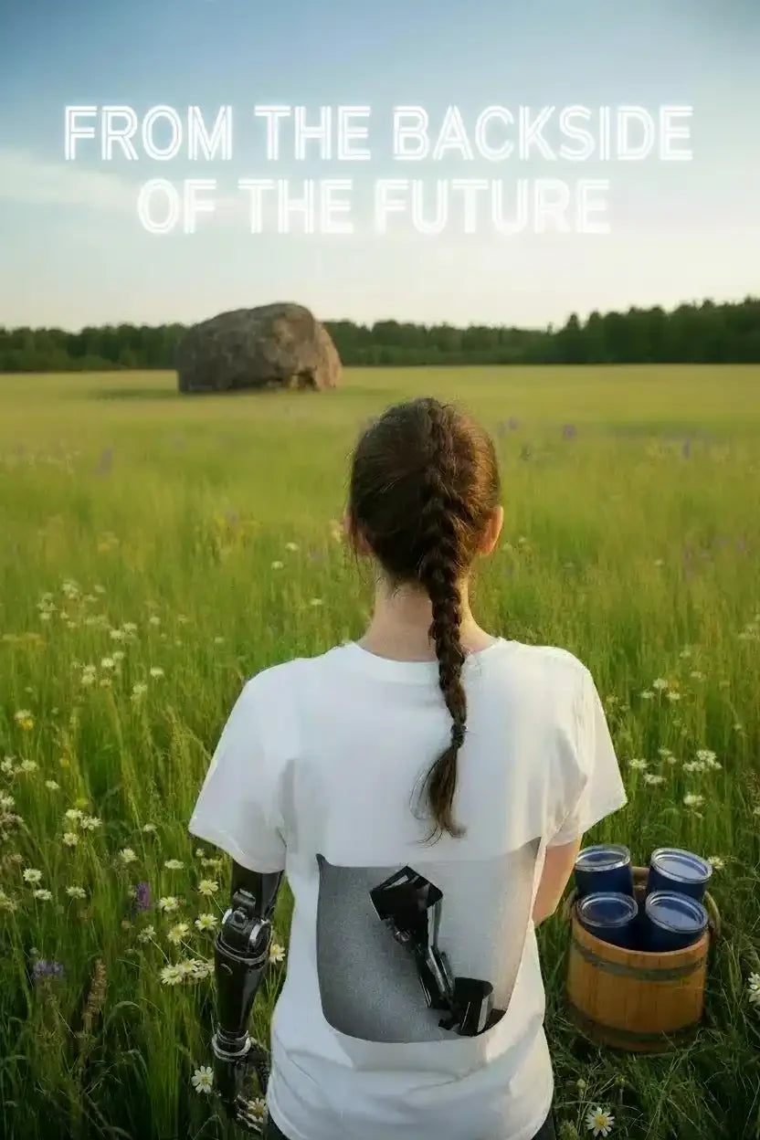 Person with a braid standing in a field with a stone monument in the background