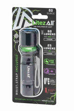 Litez All flashlight packaging with product and features on a white background