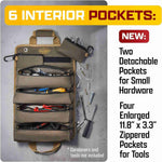 Tool organizer with tools and text highlighting features on a gray background