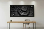 Black and white industrial texture wall art print in modern frame above desk