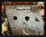 Rusty antique hinge on autumn leaves, textured metal with raindrops, nature photography print