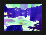 Vibrant abstract landscape print with purple and green hues, framed artwork for home decor