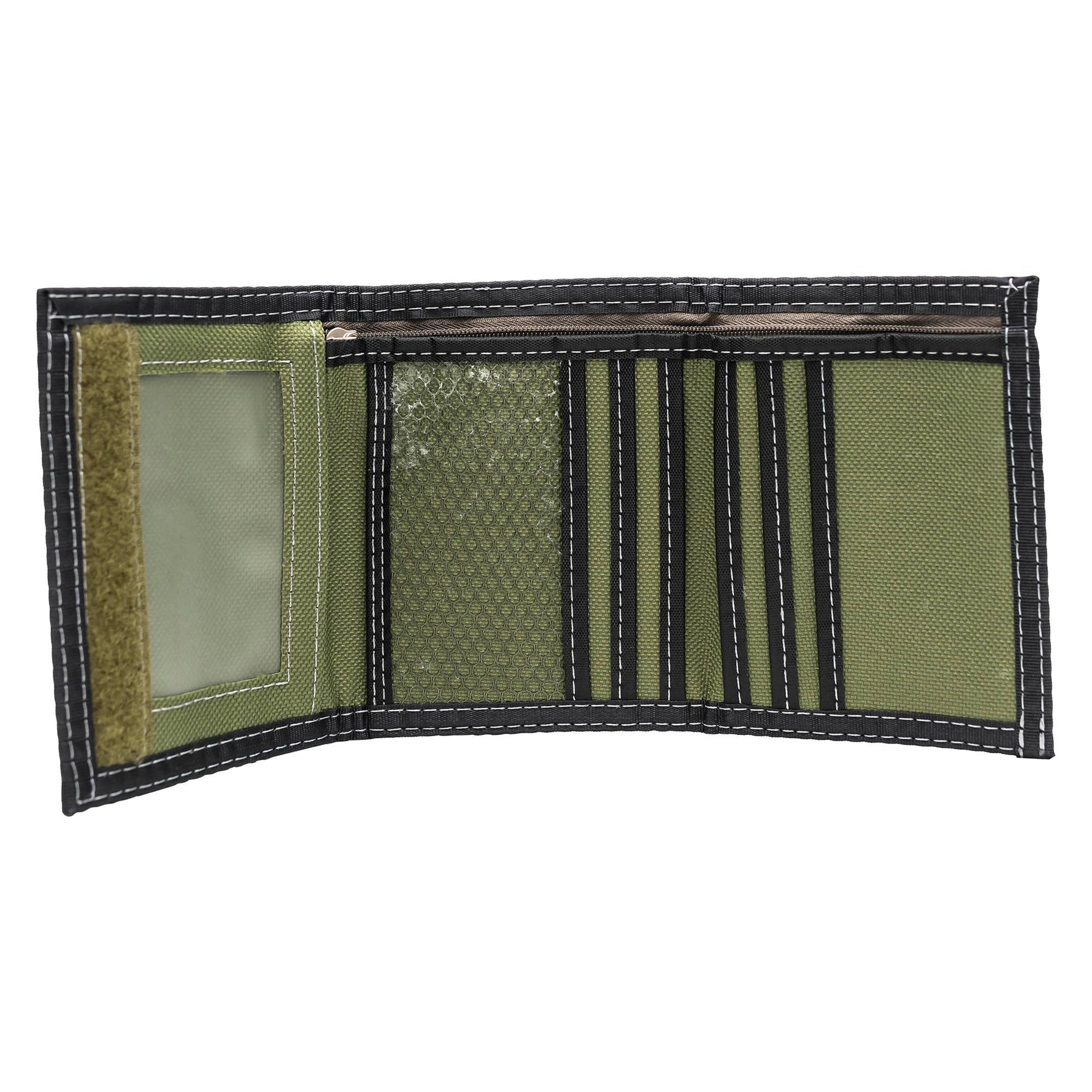 Green wallet with striped pattern on a white background