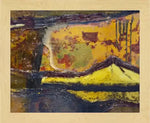 Abstract yellow and black textured artwork in light wood frame, modern wall decor