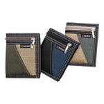 Three wallets with zipper compartments on a white background