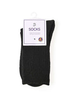 Black ribbed socks with 'SOCKS' tag, thank you for being toe-tally awesome