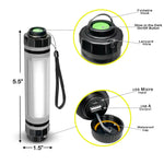 Compact 5.5-inch waterproof flashlight with glow-in-the-dark button, USB charging, and foldable hook